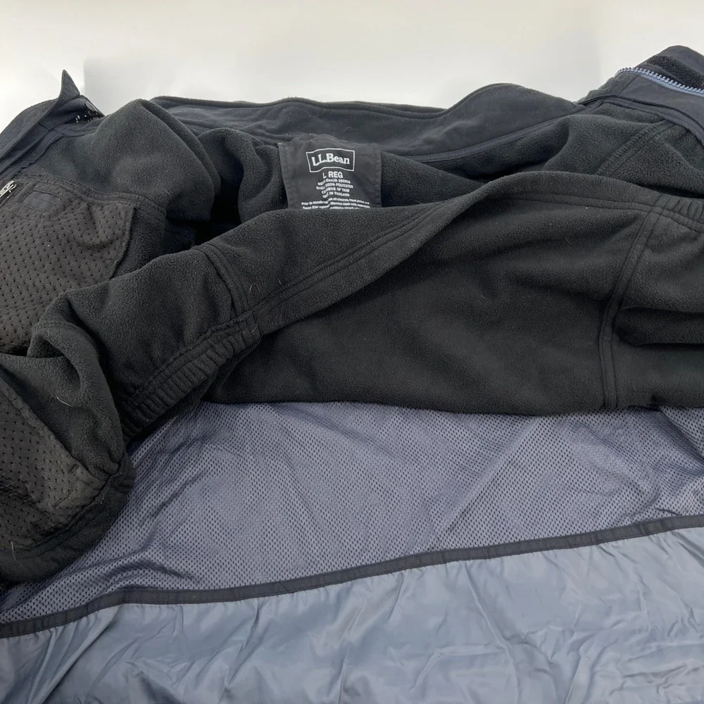 LL Bean Mens 3-in-1 System Jacket Navy Blue Fleece Liner Large 265905 with Hood